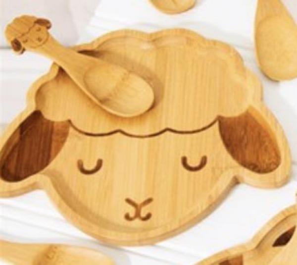 Bambusteller Funny Lamb mit Löffel Bambusteller Funny Lamb mit Löffel